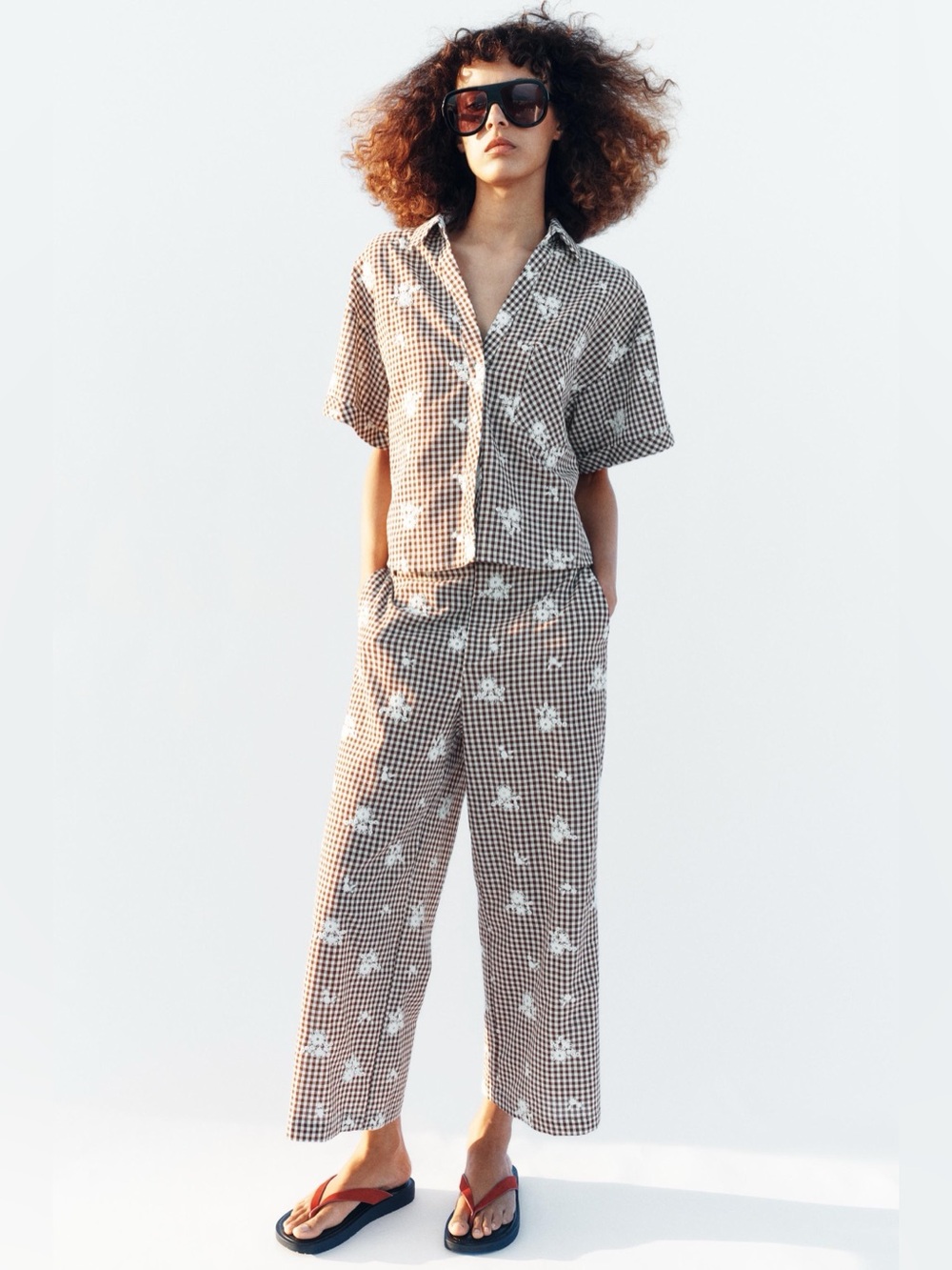 NWT Zara Woman Embroidery Embroidered Plaid Cullotes Pants Floral Size M Medium